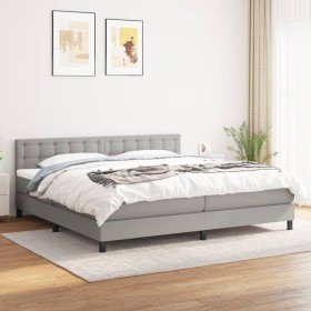 Cama box spring con colchón tela gris claro 200x200 cm Cama box spring con colchón tela gris claro 200x200 cm
