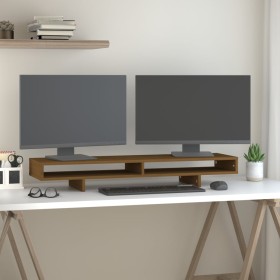 Monitor stand solid honey brown pine wood 100x27x14 cm by vidaXL, Computer bases and risers - Ref: Foro24-814007, Price: 52,4...