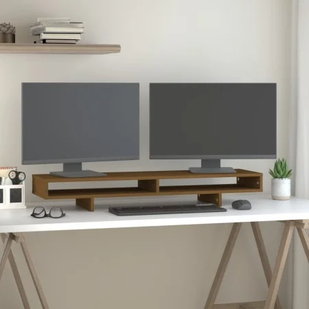 Monitor stand solid honey brown pine wood 100x27x14 cm by vidaXL, Computer bases and risers - Ref: Foro24-814007, Price: 51,2...