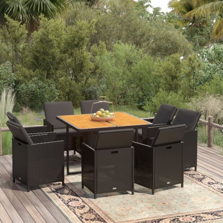 9-teiliges Garten-Essset und schwarze Kissen aus synthetischem Rattan von vidaXL, Gartensets - Ref: Foro24-3095521, Preis: 53...