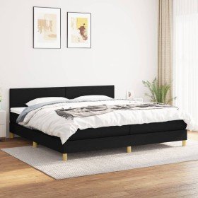Cama box spring con colchón tela negro 200x200 cm Cama box spring con colchón tela negro 200x200 cm