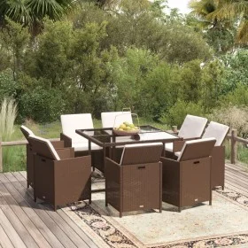 Garden dining set 9 pieces and brown synthetic rattan cushions by vidaXL, Garden sets - Ref: Foro24-3095513, Price: 535,70 €,...