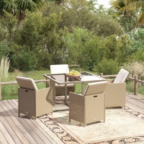 Set comedor de jardín 5 pzas con cojines ratán sintético beige