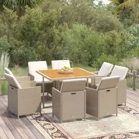 9-piece garden dining set with beige synthetic rattan cushions by vidaXL, Garden sets - Ref: Foro24-3095528, Price: 552,24 €,...