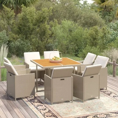 9-piece garden dining set with beige synthetic rattan cushions by vidaXL, Garden sets - Ref: Foro24-3095528, Price: 552,24 €,...