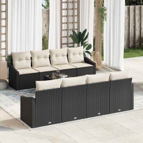 Conjunto de sofá de jardín 9 pcs Negro y crema 55 x 55 x 37 cm