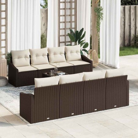 Conjunto de sofá de jardín 9 pcs Marrón y crema 55 x 55 x 37 cm