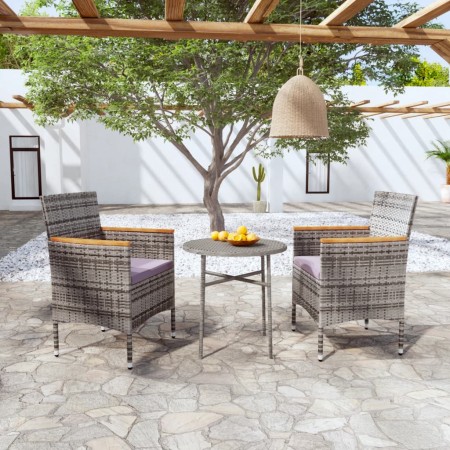 Garten Esstischgarnitur 3 Stück Kunststoff Rattan grau von vidaXL, Gartensets - Ref: Foro24-3098026, Preis: 161,97 €, Rabatt: %