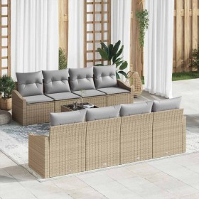 Conjunto de sofá de jardín con cojín 9 pcs Beige y Gris Claro