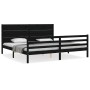 Bed frame with black solid wood headboard 200x200 cm by vidaXL, Beds and slatted bases - Ref: Foro24-3194660, Price: 190,93 €...