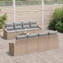 Conjunto de sofá de jardín con cojín 9 pcs Beige y Gris Claro