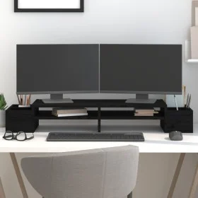 Solid black pine wood monitor stand 100x27.5x15 cm by vidaXL, Computer bases and risers - Ref: Foro24-813973, Price: 41,43 €,...