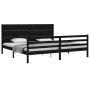 Bed frame with black solid wood headboard 200x200 cm by vidaXL, Beds and slatted bases - Ref: Foro24-3194660, Price: 190,93 €...