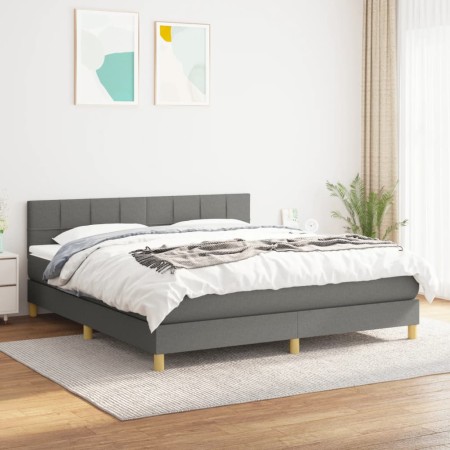 Cama box spring con colchón tela gris oscuro 160x200 cm en Camas y somieres | Comprar online en Foro24