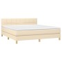Cama box spring con colchón tela color crema 180x200 cm