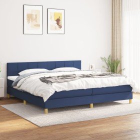 Cama box spring con colchón tela azul 200x200 cm Cama box spring con colchón tela azul 200x200 cm