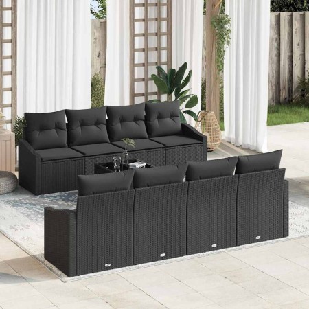 Conjunto de sofá de jardín Manual 9 pcs Negro 55 x 55 x 37 cm