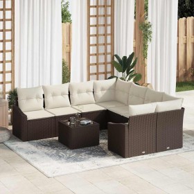 Conjunto de sofá de jardín 9 pcs Marrón y crema 55 x 55 x 37 cm