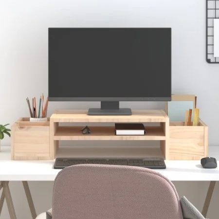 Solid pine wood monitor stand 70x27.5x15 cm by vidaXL, Computer bases and risers - Ref: Foro24-813964, Price: 30,72 €, Discou...