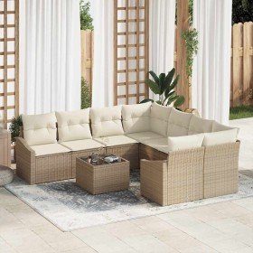 Conjunto de sofá de jardín 9 pcs Beige y Crema 55 x 55 x 37 cm