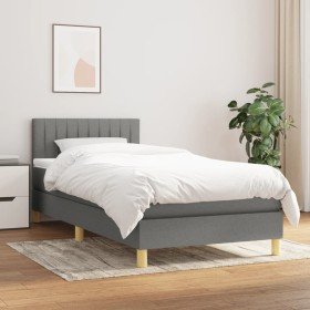 Cama box spring con colchón tela gris oscuro 90x200 cm Cama box spring con colchón tela gris oscuro 90x200 cm