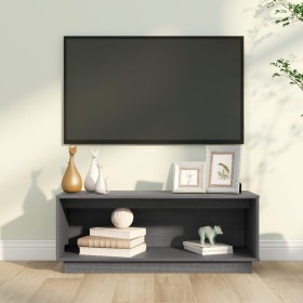 Mueble de TV de madera maciza de pino gris 90x35x35 cm