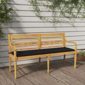 Batavia bench with black cushion solid teak wood 150 cm by vidaXL, garden benches - Ref: Foro24-3100833, Price: 241,07 €, Dis...