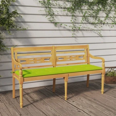 Banco Batavia con cojín verde brillo madera maciza teca 150 cm de vidaXL, Bancos de jardín - Ref: Foro24-3100837, Precio: 240...