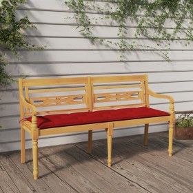 Batavia bench with red cushion solid teak wood 150 cm by vidaXL, garden benches - Ref: Foro24-3100847, Price: 254,14 €, Disco...