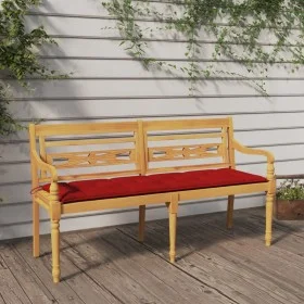 Batavia bench with red cushion solid teak wood 150 cm by vidaXL, garden benches - Ref: Foro24-3100847, Price: 251,06 €, Disco...