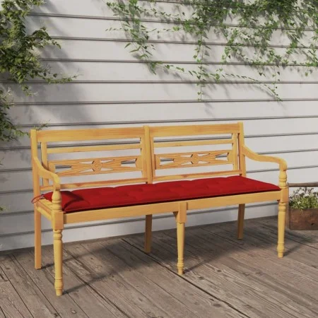 Batavia Bank mit rotem Kissen aus massivem Teakholz 150 cm von vidaXL, Gartenbänke - Ref: Foro24-3100847, Preis: 249,90 €, Ra...