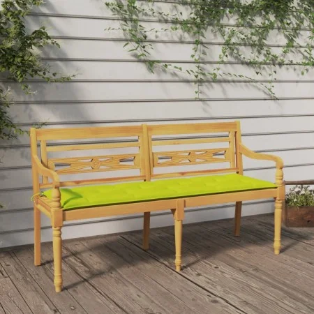 Batavia bench with glossy green cushion solid teak wood 150 cm by vidaXL, garden benches - Ref: Foro24-3100852, Price: 242,13...