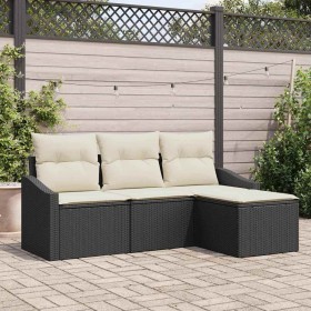 Conjunto de sofá de jardín 4 pcs Negro Poliratán