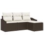 Conjunto de sofá de jardín 4 pcs Marrón Poliratán
