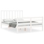 White solid wood bed frame with headboard 140x190 cm by vidaXL, Beds and slatted bases - Ref: Foro24-3193772, Price: 131,60 €...
