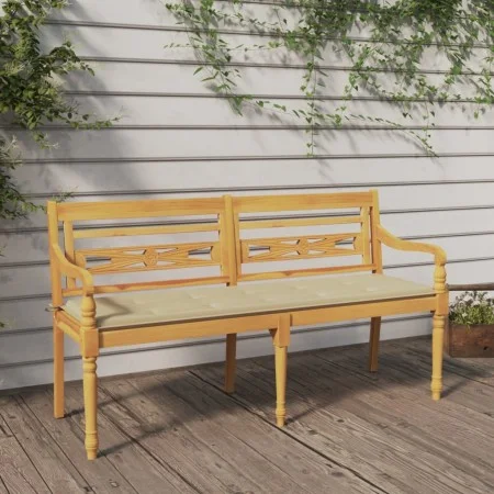 Batavia bench with beige cushion solid teak wood 150 cm by vidaXL, garden benches - Ref: Foro24-3100829, Price: 237,21 €, Dis...