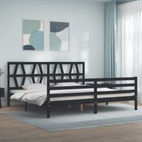 Estructura de cama con cabecero madera maciza negro 200x200 cm de vidaXL, Camas y somieres - Ref: Foro24-3194400, Precio: 174...