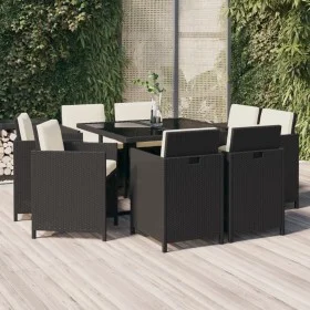 9-teiliges Garten-Essset und schwarze Kissen aus synthetischem Rattan von vidaXL, Gartensets - Ref: Foro24-3095505, Preis: 56...