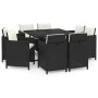 9-teiliges Garten-Essset und schwarze Kissen aus synthetischem Rattan von vidaXL, Gartensets - Ref: Foro24-3095505, Preis: 56...