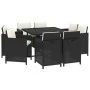 9-teiliges Garten-Essset und schwarze Kissen aus synthetischem Rattan von vidaXL, Gartensets - Ref: Foro24-3095505, Preis: 56...