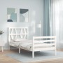 Weißer Massivholzbettrahmen mit Kopfteil 90x200 cm von vidaXL, Betten und Lattenroste - Ref: Foro24-3194362, Preis: 97,37 €, ...