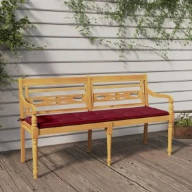 Batavia bench with solid teak wood wine red cushion 150 cm by vidaXL, garden benches - Ref: Foro24-3100835, Price: 247,93 €, ...