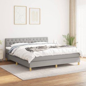 Cama box spring con colchón tela gris claro 160x200 cm Cama box spring con colchón tela gris claro 160x200 cm