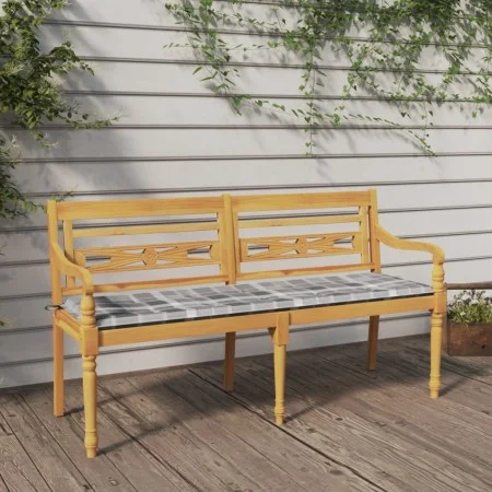 Batavia bank with gray checkered pattern cushion teak wood 150cm by vidaXL, garden benches - Ref: Foro24-3100840, Price: 249,...