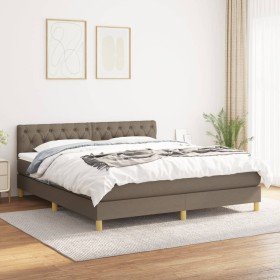 Cama box spring con colchón tela gris taupe 160x200 cm Cama box spring con colchón tela gris taupe 160x200 cm