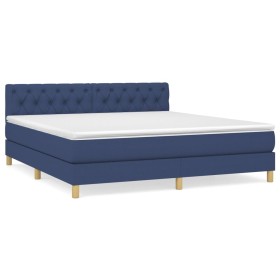 Cama box spring con colchón tela azul 160x200 cm