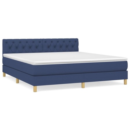 Cama box spring con colchón tela azul 160x200 cm