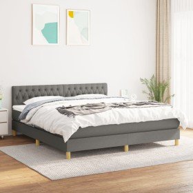 Cama box spring con colchón tela gris oscuro 180x200 cm en Camas y somieres | Comprar online en Foro24