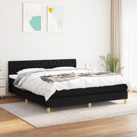 Cama box spring con colchón tela negro 180x200 cm Cama box spring con colchón tela negro 180x200 cm