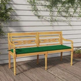 Batavia bench with green cushion solid teak wood 150 cm by vidaXL, garden benches - Ref: Foro24-3100831, Price: 236,99 €, Dis...